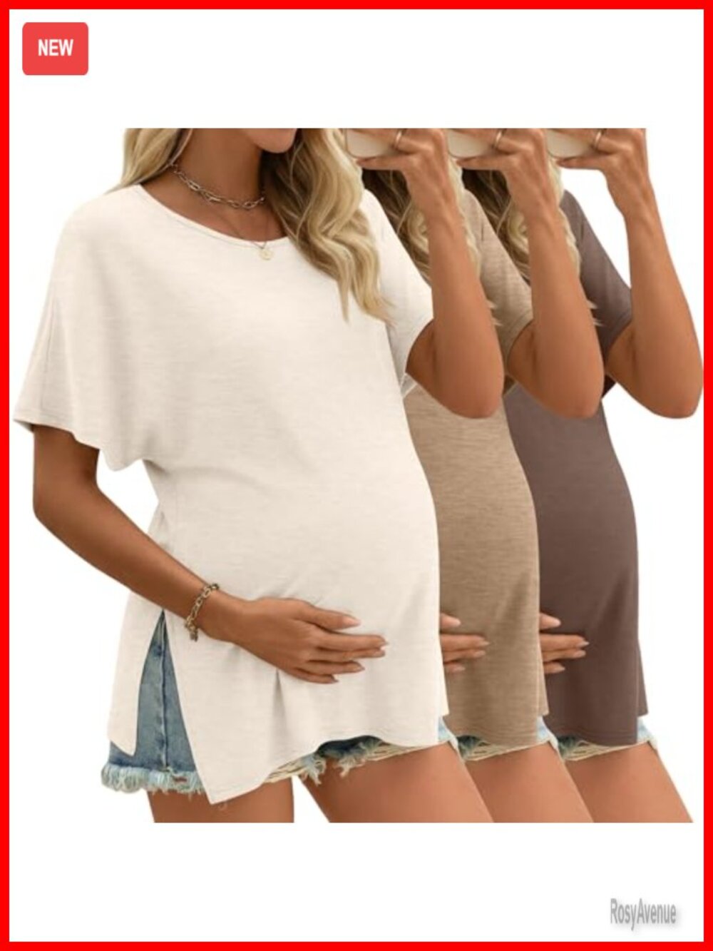 3 Pack Maternity Tunic Cotton Shirts Split Side Dolman Sleeve